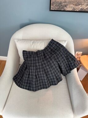 Aerie Pleated Black Plaid Mini Skirt